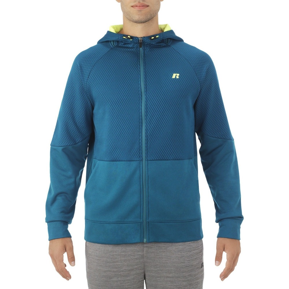 Russell Big Mens Colorblocked Fleece Jacket Full ZipTeal Green Hoodie 2XL‎ 2XG
